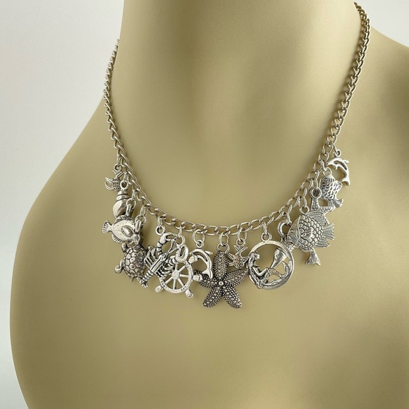 Charm Necklace, Handmade, Ocean Creatures, Mermaid, Tropical Fish, Starfish - Picture 8 of 9